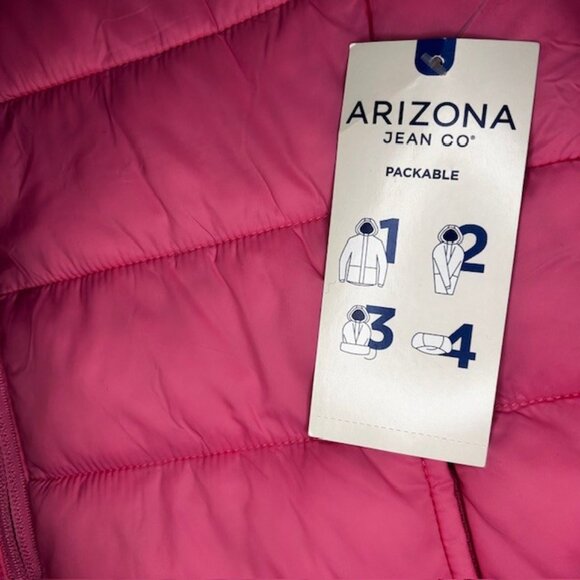 Arizona Jean Co Girl's Packable Hooded Jacket Pink Size M 10/12 NWT! - Picture 6 of 6